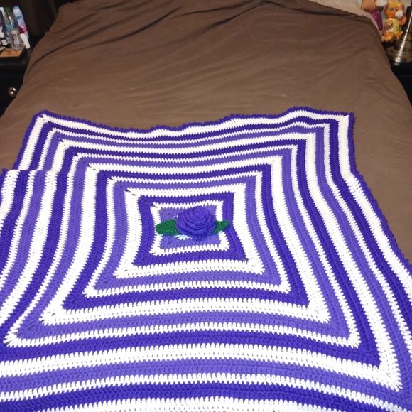 Purple and White Striped Crochet Blanket